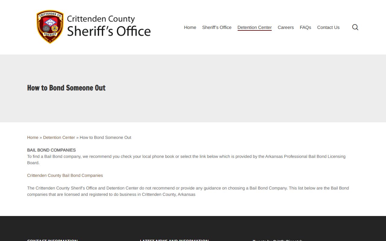 Crittenden County Detention Center bond and bail company information