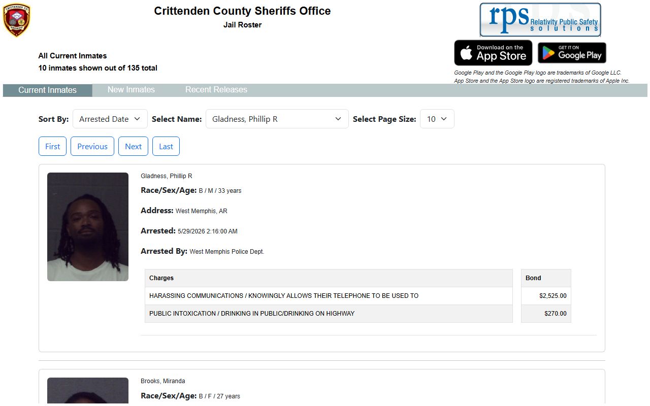 Crittenden County Detention Center current inmate roster lookup