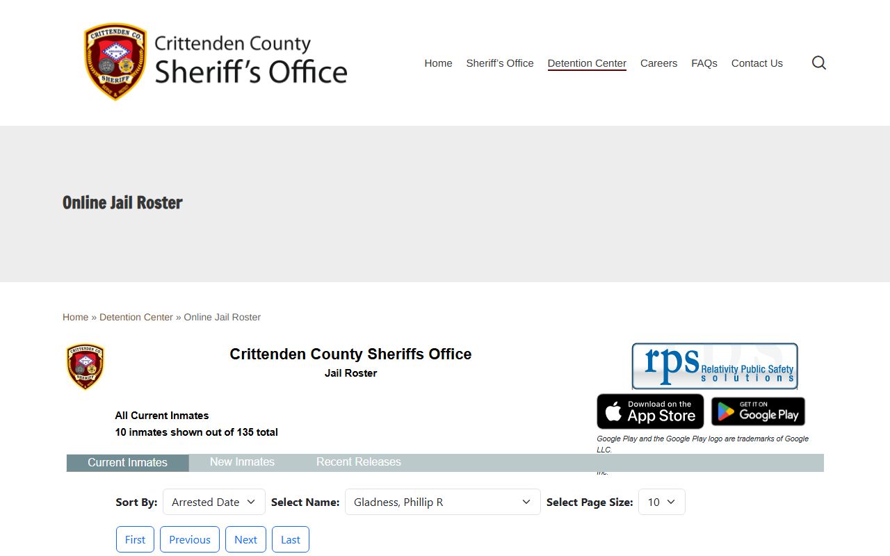 Crittenden County inmate roster embedded on the sheriff website