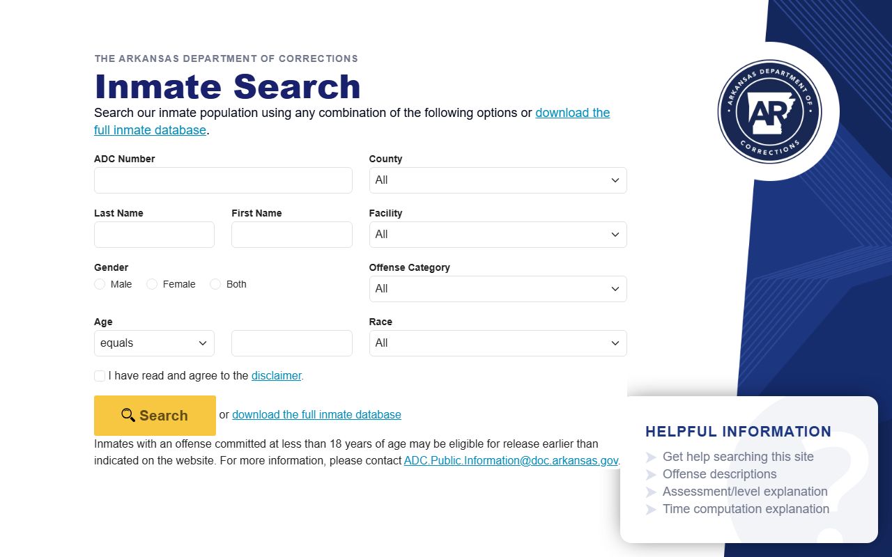 Arkansas DOC inmate search for East Central Arkansas Community Correction Center residents